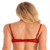 QinCiao Women's Underwire Push Up 1/4 Cups Bra Tops Bralette Halter Neck O Ring Sheer Lace Bandeau Red Large view 4