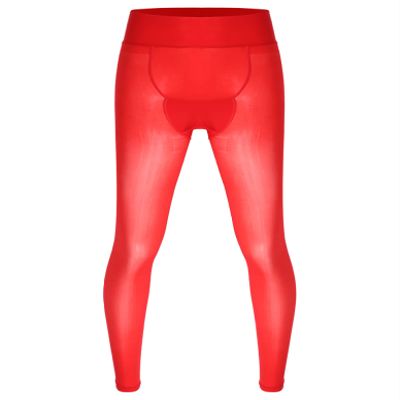 Loloda Men's Sissy Sheer Mesh Long Pants Leggings High Waist Semi See Through Johns Tights Trousers Red One Size
