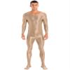 Shinsto Men's Glossy Long Sleeve Unitard Spandex Bodysuit Dance Leotard Jumpsuit Clubwear Footed Coffee One Size view 4