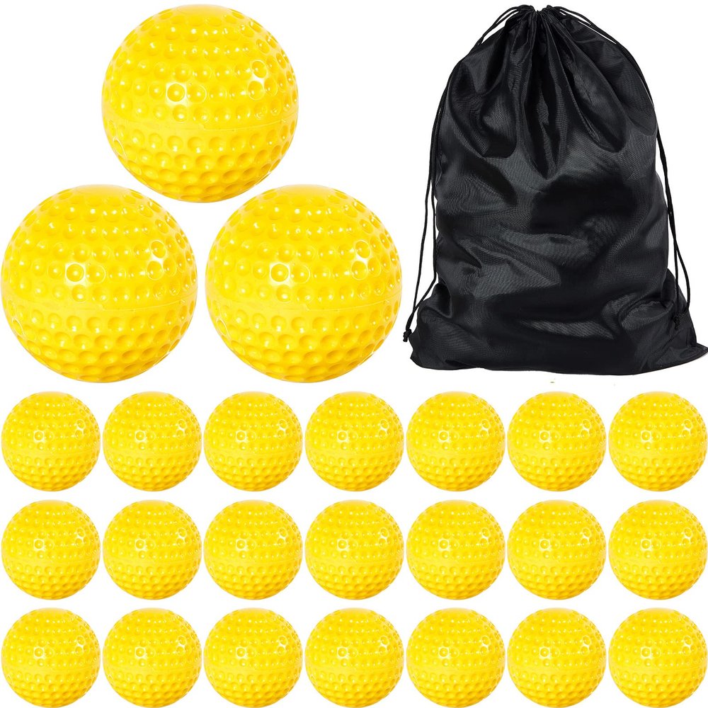 Deekin 24 PCS Pitching Machine Softballs, Dimpled Softballs, Practice Foam Sport Pitching Machine Professional Ball for Hitting and Fielding Practice, 2 Dozen(12 Inch,Yellow)
