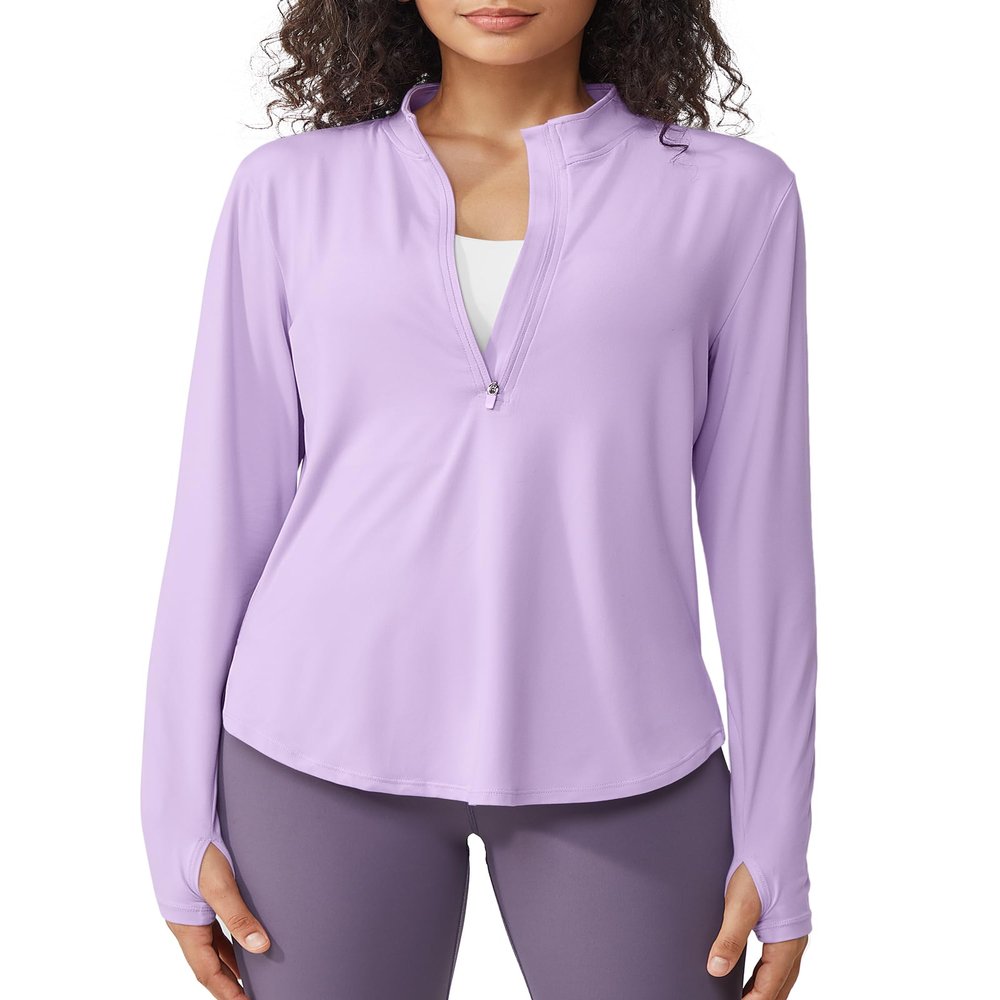 G4Free Women's UPF 50+ Long Sleeve Workout Shirts Sun Protection SPF UV Running Hiking Golf Shirts Athletic Rash Guard(Purple,XXL)