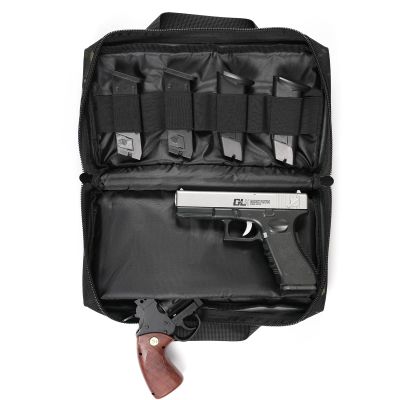 SOWHUP Tactical Pistol Case, Padded Handgun Firearm Case Double Shooting Gun Range Duffle Bag with Multiple Magazine Slots for Hunting Shooting Outdoor Activities (Black Camouflage)