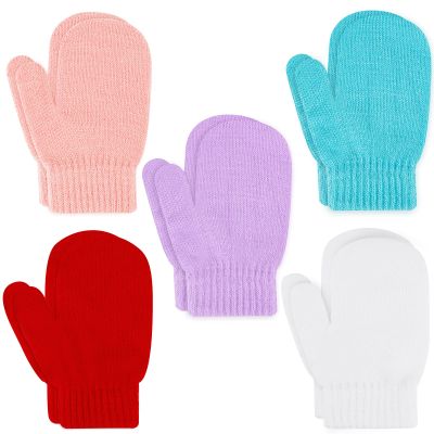 ONESING 5 Pair Baby Mittens & Gloves - Warm Winter Mittens for Newborns to Toddlers, Boys & Girls, White, Purple, Red, Blue