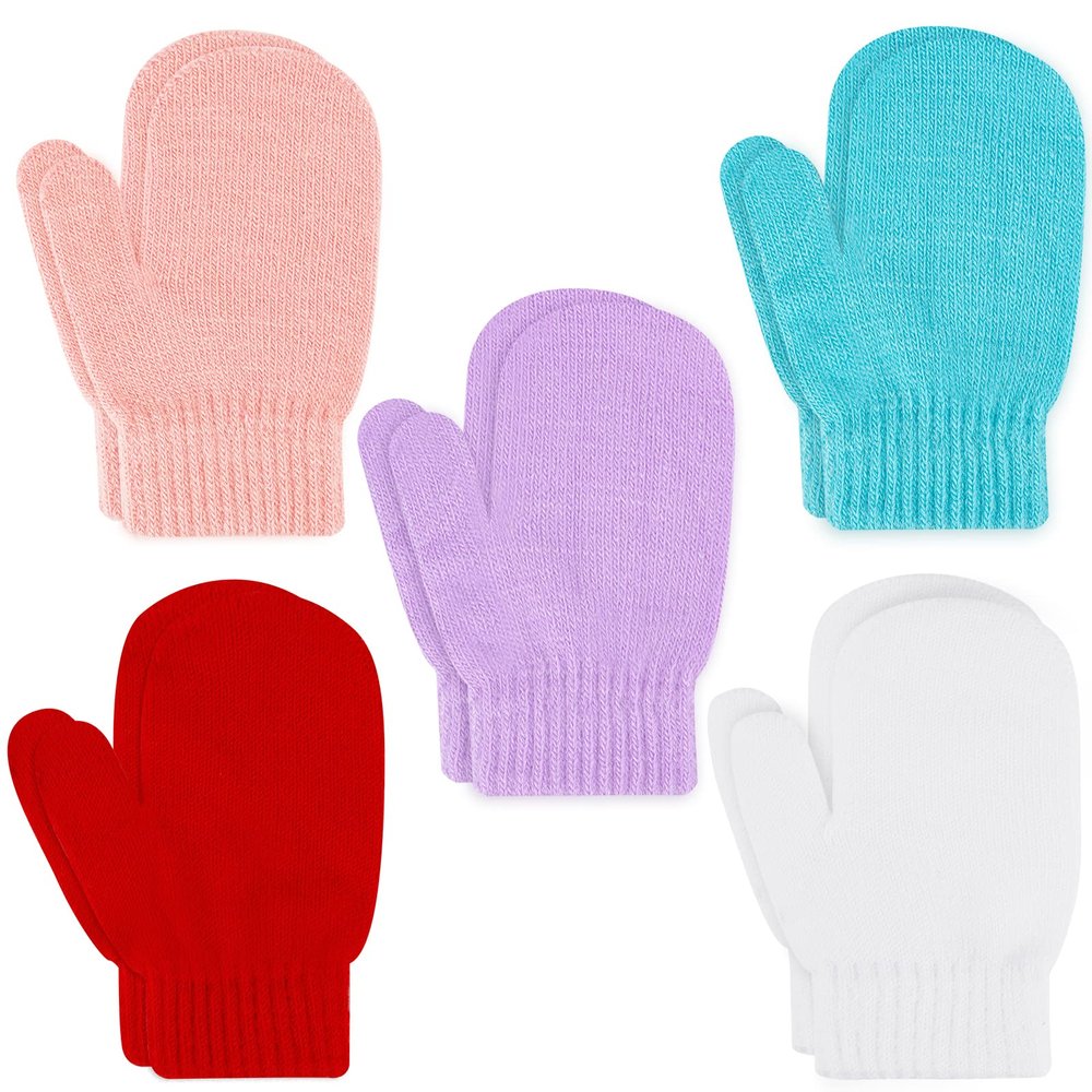 ONESING 5 Pair Baby Mittens & Gloves - Warm Winter Mittens for Newborns to Toddlers, Boys & Girls, White, Purple, Red, Blue
