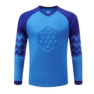 dPois Kids Boys Soccer Goalkeeper Jersey Padded Goalie Shirt Long Sleeve Football Training Tee Soccer Uniform Blue 11-13 Years