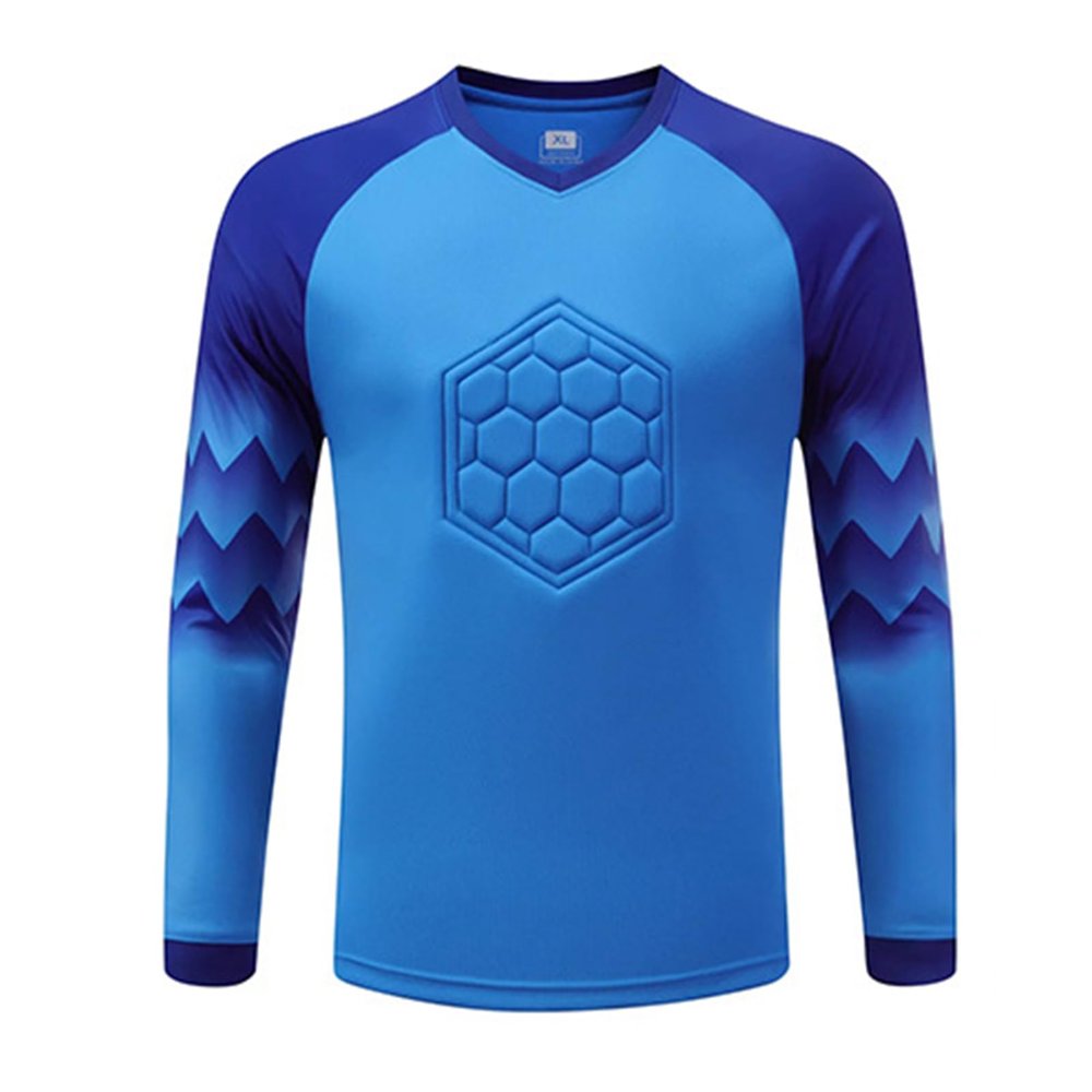 dPois Kids Boys Soccer Goalkeeper Jersey Padded Goalie Shirt Long Sleeve Football Training Tee Soccer Uniform Blue 11-13 Years