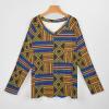 African Kente Print Women Tops V Neck Long SleeveCasual Tunic Tees T-Shirts Blouse view 3