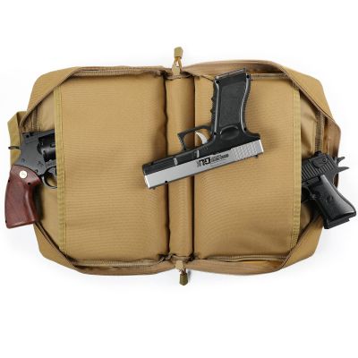 SOWHUP Tactical Pistol Case, Padded Handgun Firearm Case Double Shooting Gun Range Duffle Bag with Multiple Magazine Slots for Hunting Shooting Outdoor Activities (Tan(5 x Mag Slots))