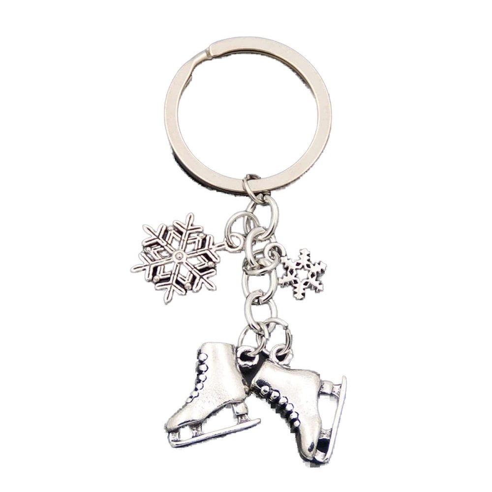 CFLNYC Skates Snowflake Pendant Key Ring, Fashionable Ice Skating Metal Alloy Durable Keychain for Purse, Backpack, Handbag