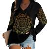 Flower Mandala Women Tops V Neck Long SleeveCasual Tunic Tees T-Shirts Blouse view 1