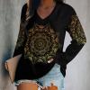 Flower Mandala Women Tops V Neck Long SleeveCasual Tunic Tees T-Shirts Blouse view 2