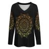 Flower Mandala Women Tops V Neck Long SleeveCasual Tunic Tees T-Shirts Blouse view 4