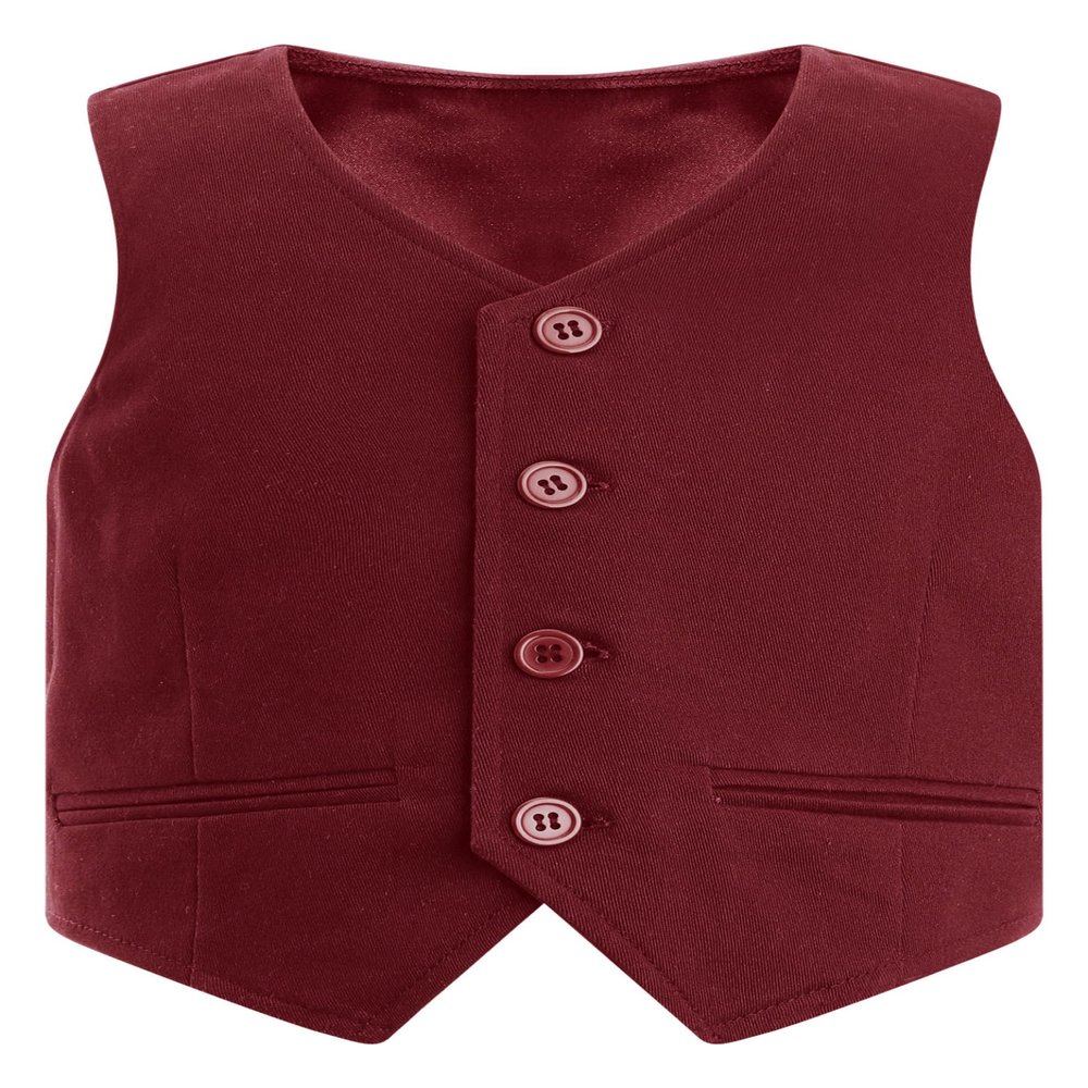 RUNQHUI Boys Formal Vest Waistcoat Gentlemen Solid Color Vest for Wedding Festival Party Burgundy 5 Years