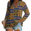 African Kente Print Women Tops V Neck Long SleeveCasual Tunic Tees T-Shirts Blouse view 1