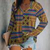 African Kente Print Women Tops V Neck Long SleeveCasual Tunic Tees T-Shirts Blouse view 2