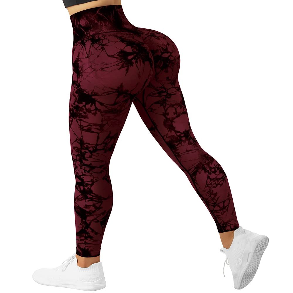 SUUKSESS Scrunch Butt Lifting Seamless Leggings for Women Booty High Waisted Workout Yoga Pants (Tie Dye Red, S)