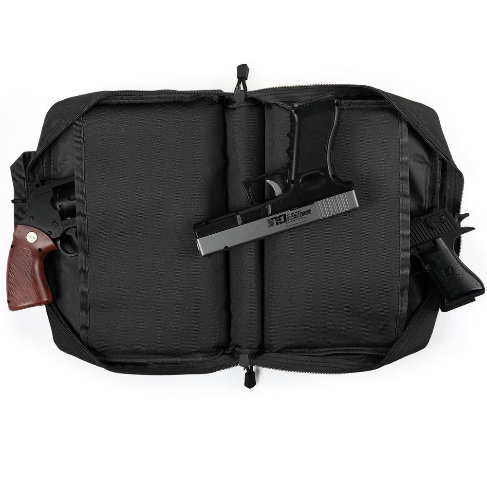 SOWHUP Tactical Pistol Case, Padded Handgun Firearm Case Double Shooting Gun Range Duffle Bag with Multiple Magazine Slots for Hunting Shooting Outdoor Activities (Black(5 x Mag Slots))