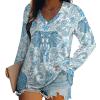 Blue Indian Elephant Women Tops V Neck Long SleeveCasual Tunic Tees T-Shirts Blouse