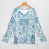 Blue Indian Elephant Women Tops V Neck Long SleeveCasual Tunic Tees T-Shirts Blouse view 3