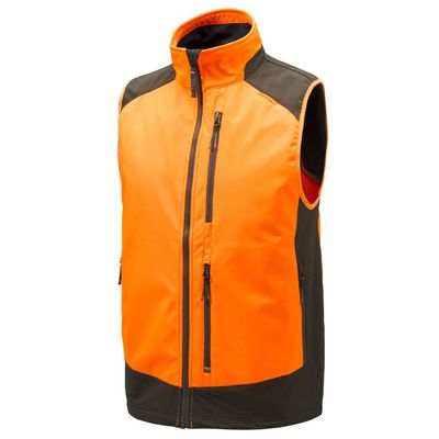 Beretta Men's Butte Softshell Breathable Windproof Water Resistant Strechy Lightweight Outdoor Hunting Vest, Orange & Brown Bark, XX-Large