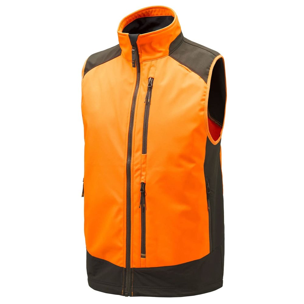 Beretta Men's Butte Softshell Breathable Windproof Water Resistant Strechy Lightweight Outdoor Hunting Vest, Orange & Brown Bark, XX-Large