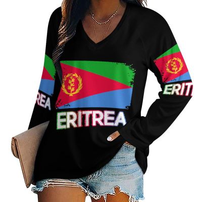 Eritrean Flag Women Tops V Neck Long SleeveCasual Tunic Tees T-Shirts Blouse