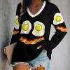 Fried Eggs Bacon Funny Smiling Face Women Tops V Neck Long SleeveCasual Tunic Tees T-Shirts Blouse view 2