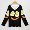 Fried Eggs Bacon Funny Smiling Face Women Tops V Neck Long SleeveCasual Tunic Tees T-Shirts Blouse view 3
