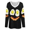 Fried Eggs Bacon Funny Smiling Face Women Tops V Neck Long SleeveCasual Tunic Tees T-Shirts Blouse view 4