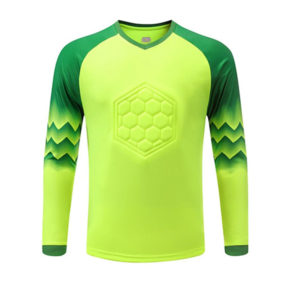dPois Kids Boys Soccer Goalkeeper Jersey Padded Goalie Shirt Long Sleeve Football Training Tee Soccer Uniform Fluorescent Green 9-10 Years