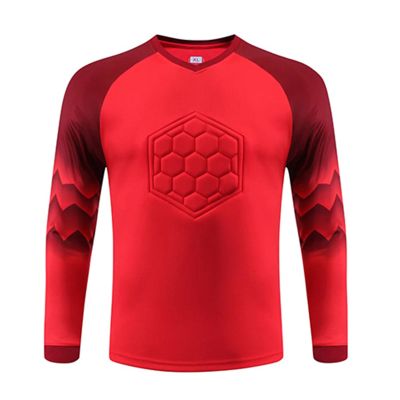 dPois Kids Boys Soccer Goalkeeper Jersey Padded Goalie Shirt Long Sleeve Football Training Tee Soccer Uniform Red 5-6 Years