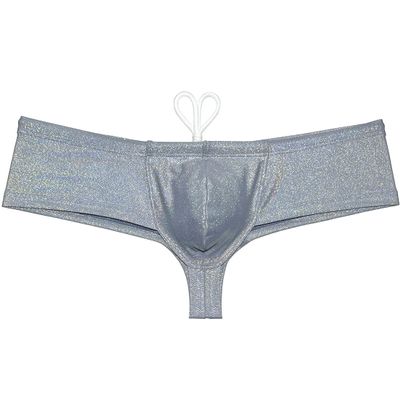OROCOJUCO Men's Metallic Shiny Wet Look Swimwear Drawstring Pouch Greek Bikini Swimsuit Grey XL