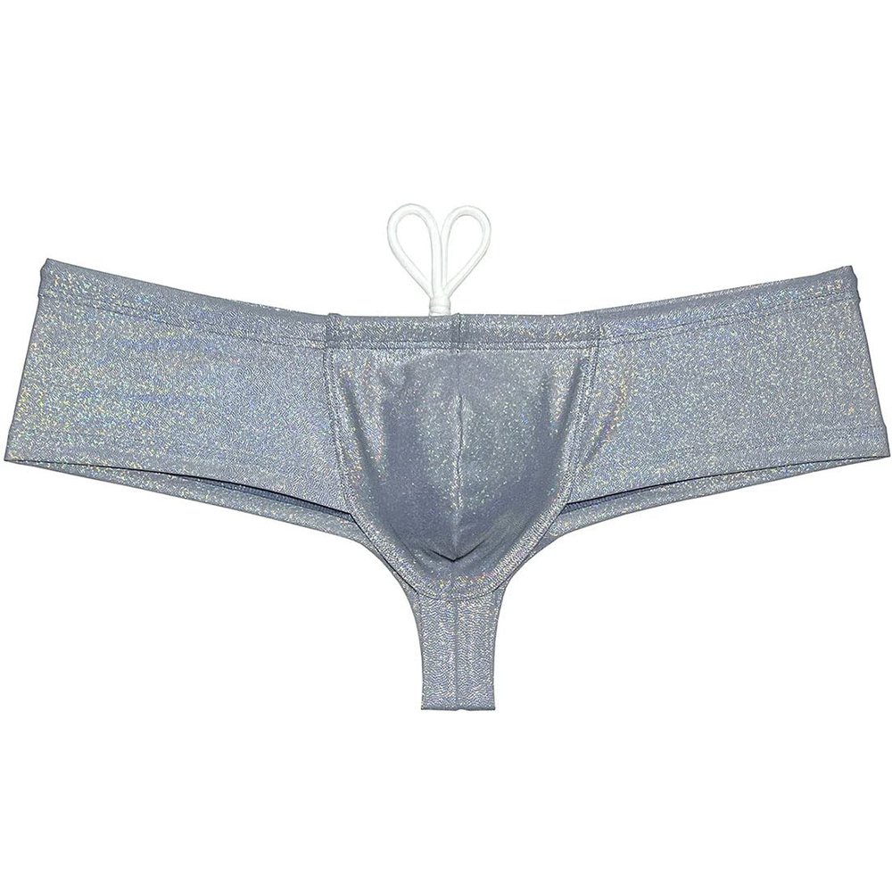 OROCOJUCO Men's Metallic Shiny Wet Look Swimwear Drawstring Pouch Greek Bikini Swimsuit Grey XL