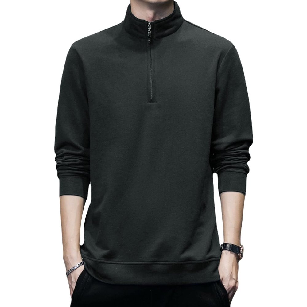DGKaxiyaHM Men Half Zipper For Business Stand Collar Pullover Quarter Zip Solid Bottom Long Sleeve Baggy Loose Bottom Shirt (Dark Grey,185)