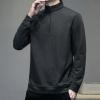 DGKaxiyaHM Men Half Zipper For Business Stand Collar Pullover Quarter Zip Solid Bottom Long Sleeve Baggy Loose Bottom Shirt (Dark Grey,185) view 4
