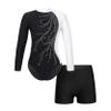 Loyan Kids Girls Rhinestone Ballet Dance Outfits Set 2 Piece Long Sleeve Gymnastic Leotard Biketards and Short Dancewear White 12 Years view 1