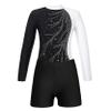 Loyan Kids Girls Rhinestone Ballet Dance Outfits Set 2 Piece Long Sleeve Gymnastic Leotard Biketards and Short Dancewear White 12 Years view 3