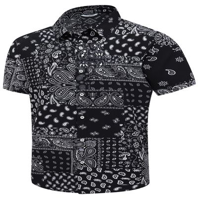 SheLucki Hawaiian Shirt for Men, Unisex Summer Beach Casual Short Sleeve Button Down Shirts, Printed Palmshadow Clothing Paisley Black 2XL