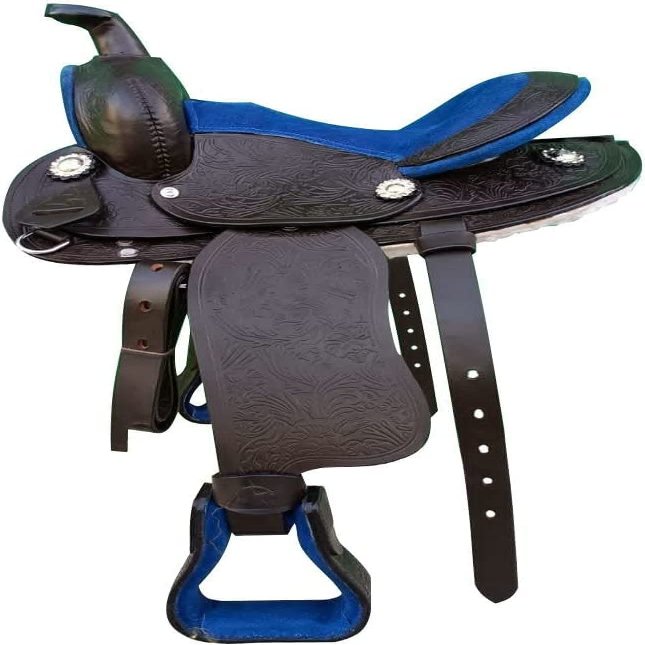 13 Kids Western Pony Size Barrel Racer Saddle, Trail Riding Leather Horse Saddle, Blue