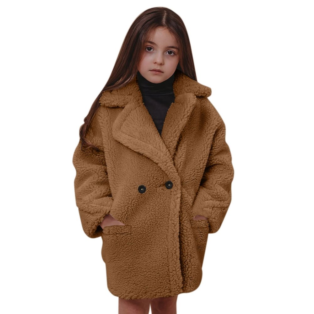 Toddler Girls Dress Coat Winter Windproof Coat Jacket Kids Warm Fleece Outerwear Jacket Faux Wool (Brown-B, 1-2 Years)