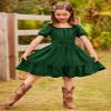 Arshiner Girls Summer Dresses Square Neck Ruffle Hem Tie Back Dresses Dark Green Size 10 view 2