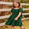 Arshiner Girls Summer Dresses Square Neck Ruffle Hem Tie Back Dresses Dark Green Size 10 view 3