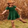 Arshiner Girls Summer Dresses Square Neck Ruffle Hem Tie Back Dresses Dark Green Size 10 view 4
