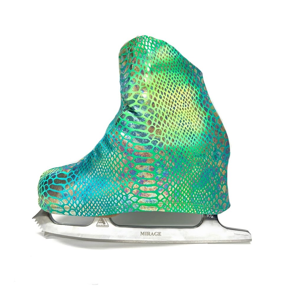 Kami-So Metallic Figure Skating Boot Covers | Hockey Skates Protection Against Scratches, Scuffs, and Dirt | Durable Ice Skate Shoe Cover | Ice Skating Accessories | Malachite Python - Adult Size