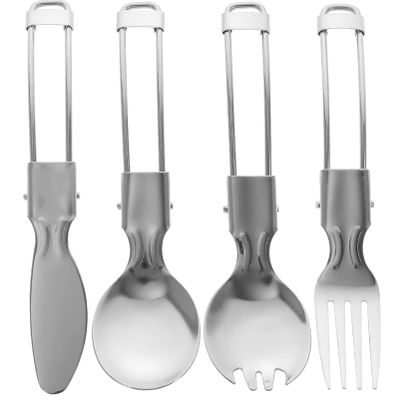 Mobestech Bento Silverware 5pcs Stainless Steel Folding Cutlery Compact Travel Utensils with Storage Bag