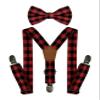 BEWDIO Red Plaid Suspenders and Bow Tie Set for Boys, Christmas Bowtie and Suspenders with 4 Strong Metal Clips (4-10-1)