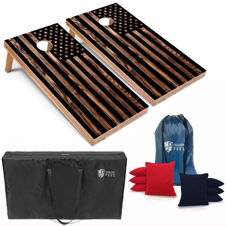 Tailgating Pros Cornhole Boards 4x2 Official Regulation Size Wooden Design Cornhole Game Set with 8 Bean Bags, Carrying Case & Tote Outdoor Tailgate Yard Game