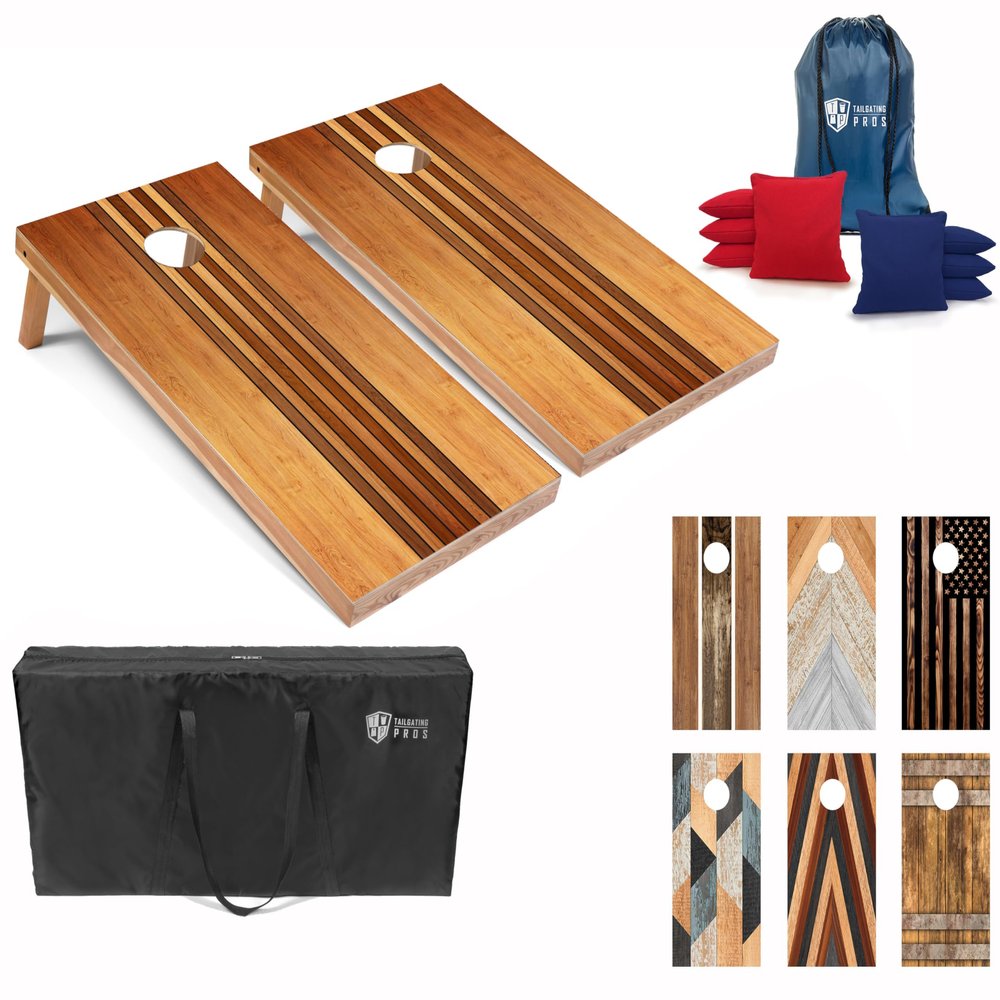 Tailgating Pros Cornhole Boards 4x2 Official Regulation Size Wooden Design Cornhole Game Set with 8 Bean Bags, Carrying Case & Tote Outdoor Tailgate Yard Game