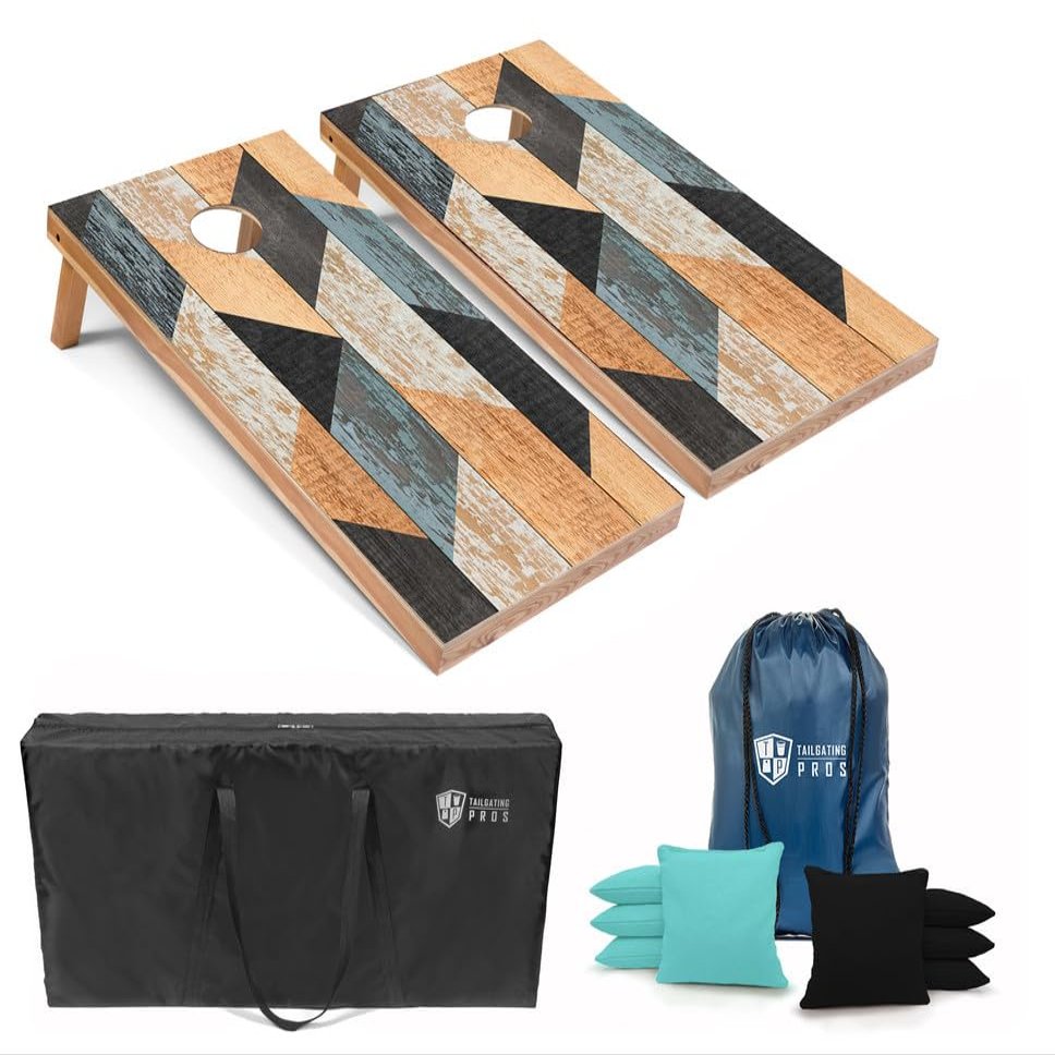 Tailgating Pros Cornhole Boards 4x2 Official Regulation Size Wooden Design Cornhole Game Set with 8 Bean Bags, Carrying Case & Tote Outdoor Tailgate Yard Game