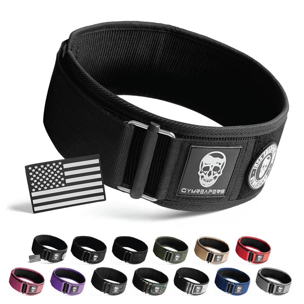 Gymreapers Quick Locking Weightlifting Belt for Bodybuilding, Powerlifting, Cross Training - 4 Inch Neoprene with Metal Buckle - Adjustable Olympic Lifting Back Support (XX-Large, Black - Patch)